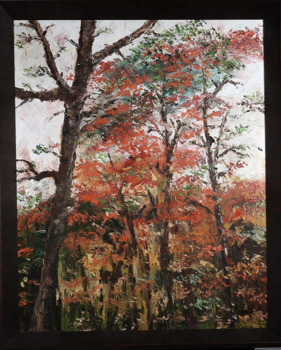 FDR's Autumn Canopy at Warm Springs — original acrylic palette knife painting by CeciltheArtist, framed