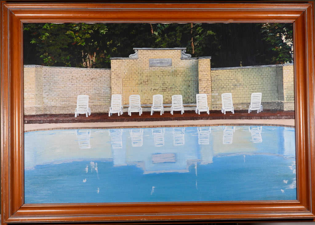 Jekyll Island Pool — original oil painting, 29x42 inches, professionally framed in wood