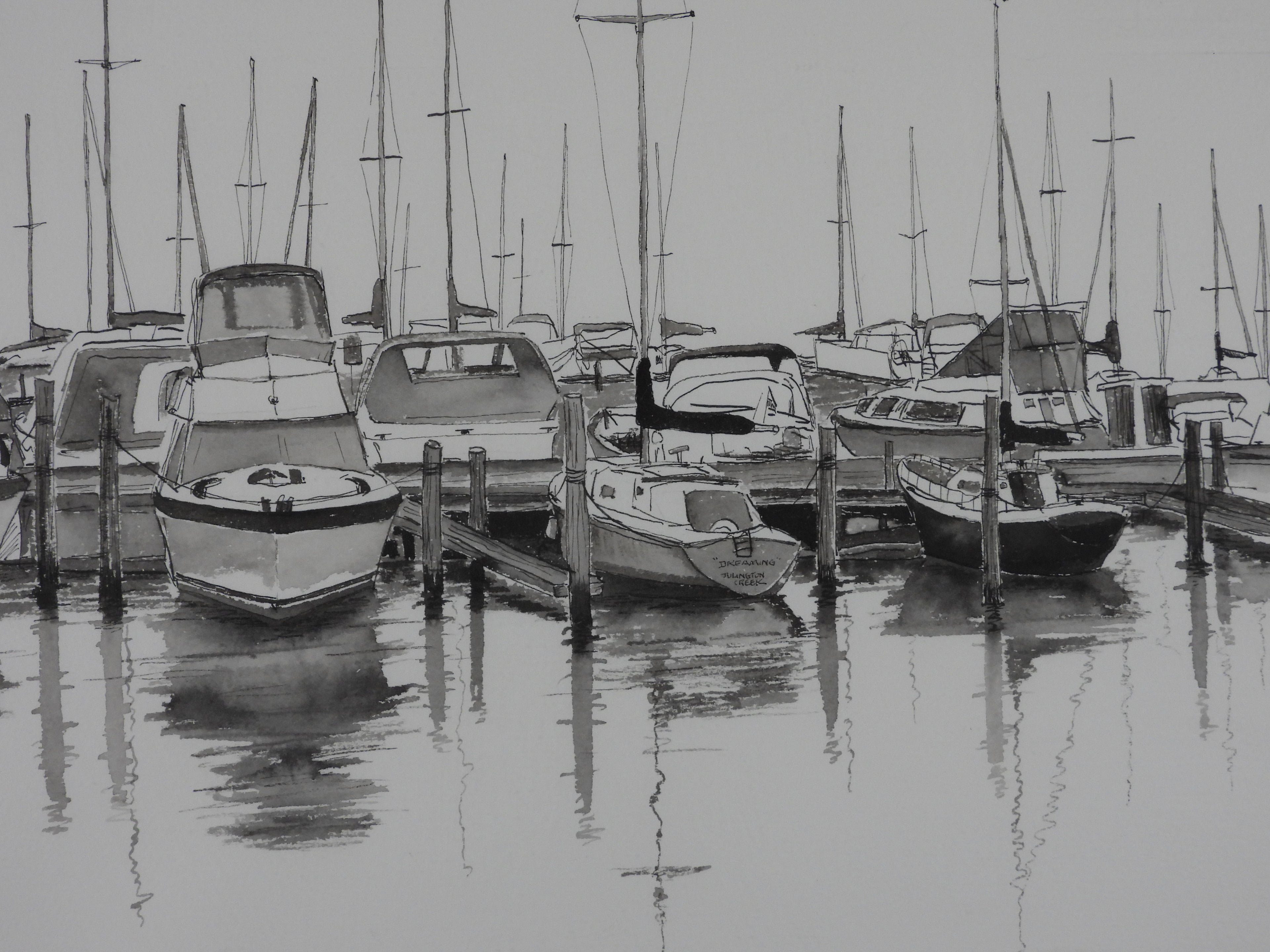 Julington Creek Marina II — Original Pen & Ink